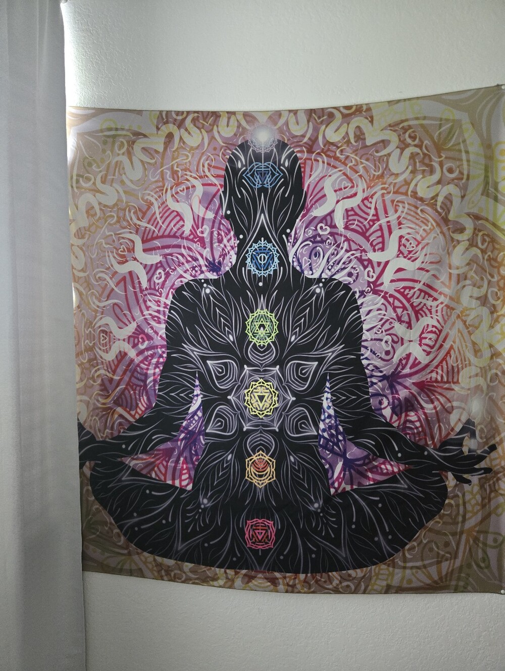 Meditative Chakra Wall Tapestry in Black and Multicolor